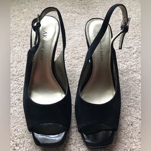 Anne Klein Black Suede Peep Toe Heel